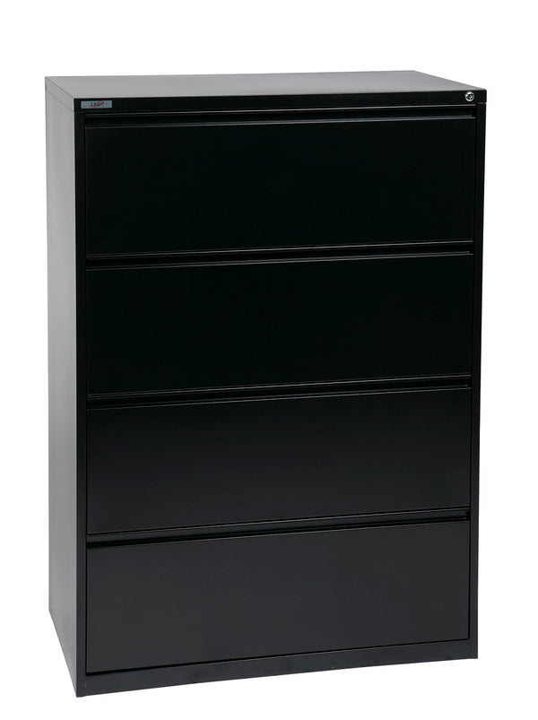 OSP Home Furnishings 36" Wide 4 Drawer Lateral File Cabinet with Ball Bearing Slides and Secure Locking LF436-B