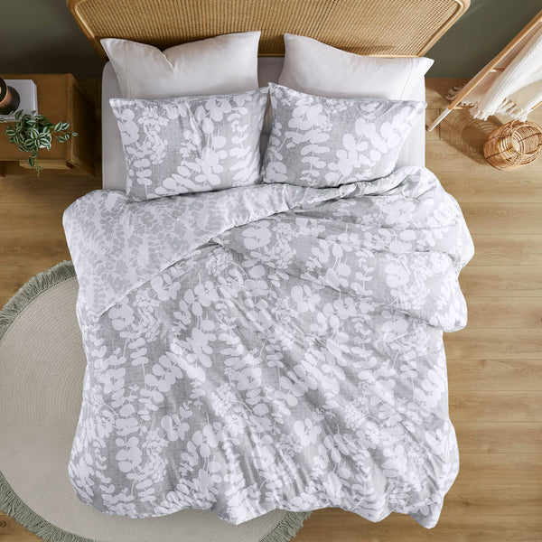 JLA Home Comfort Spaces - Floral Reversible Microfiber Comforter Set — Lightweight, Plush All-Season Warmth with Two-Sided Prints Gray AM10-0074