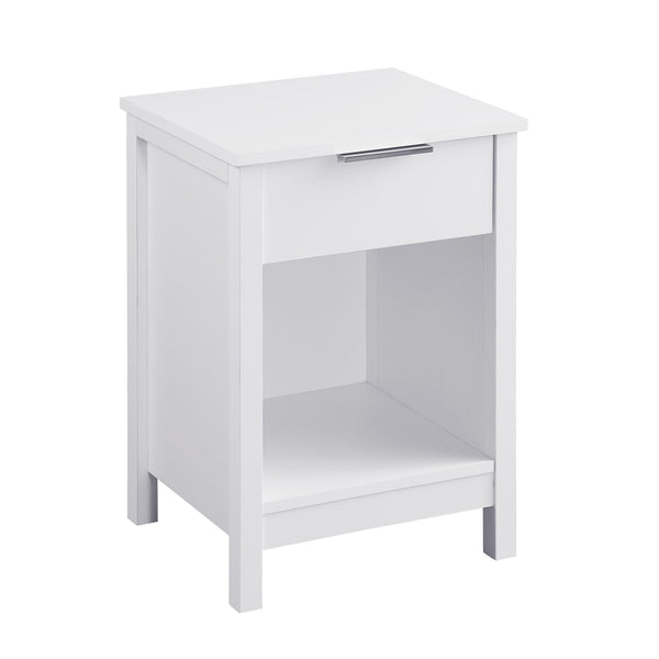 English Elm Nightstand with Drawer | 3-Tier Modern Bedside Table with Hidden Drawer, Open Shelves, Sturdy Build White 26 L x 17 W x 5.1 H W3151P345749