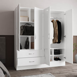 English Elm Gangi Modern 4-Door Armoire with Mirrors, 10 Shelves, 2 Drawers & Hanging Rod for Organized Bedrooms White 74.8 L x 23.62 W x 3.94 H B097S00234