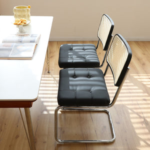 English Elm Dining Chairs Set of 4 Velvet Seat Woven Rattan Back Chrome Cantilever Frame Black W2105S00007