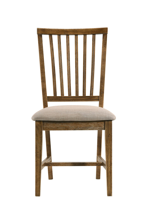 English Elm Wallace Tan Linen Side Chair Set of 2 — High Back Slatted Weathered Oak, Padded Cushions, Durable Design B2726P264594
