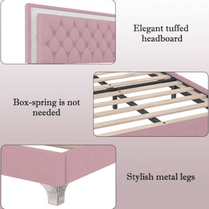English Elm 3-Pieces Tufted Upholstered Platform Bed with Romantic LED Headboard and Two Storage Nightstands Pink 63.98 L x 23.23 W x 5.91 H N733S183659H