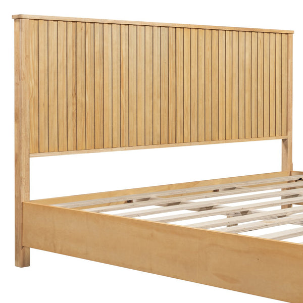 English Elm Christopher Knight Home® - Natural King Size Wood Bed Frame with Slatted Headboard, Rattan Breathable Panels & Ball Feet, Sturdy Metal Base N758K638081N