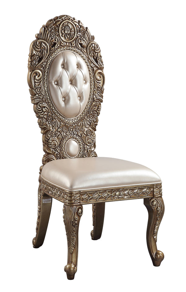 English Elm Ivory Sculptural Floral Dining Side Chair Set of 2 with Tufted Upholstery, Gold Accents, Luxe Comfort Ivory+Gold B062P215488