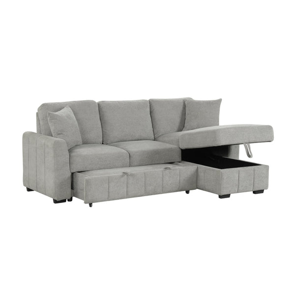 English Elm U_style Modular Sectional Sleeper Sofa with Storage Chaise and Cup Holders for Living Room Grey WY000467AAE