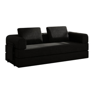 English Elm Convertible Corduroy Sleeper Sofa Foldable Three Seat Couch for Studio or Bedroom Black W3366P447116