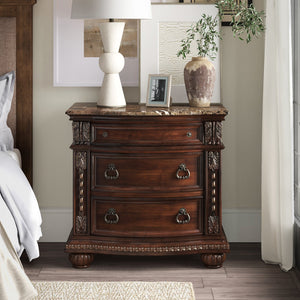 English Elm Dark Cherry Cavalier Nightstand with Genuine Marble Top, Gold Accents, 3 Drawers, Traditional Elegance B011P355219
