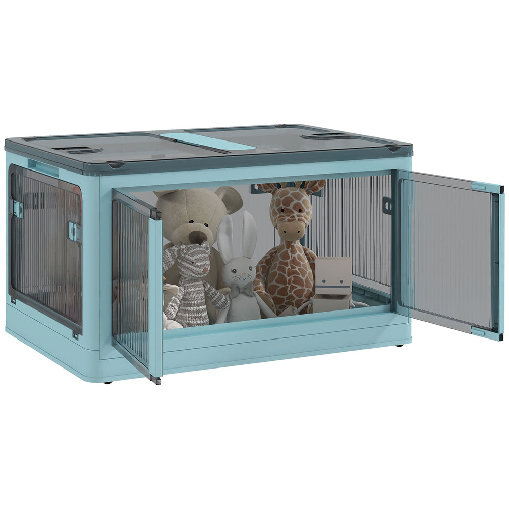 English Elm HOMCOM Collapsible Stackable Storage Bins with Lids & Wheels, 5-Sided Access, Semi-Transparent Blue, 110 lb Capacity W2225P173960