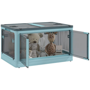 English Elm HOMCOM Collapsible Stackable Storage Bins with Lids & Wheels, 5-Sided Access, Semi-Transparent Blue, 110 lb Capacity W2225P173960