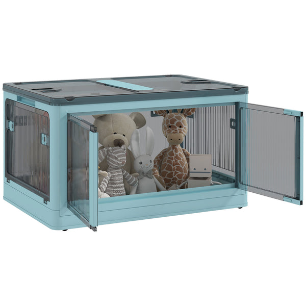 English Elm HOMCOM Collapsible Stackable Storage Bins with Lids & Wheels, 5-Sided Access, Semi-Transparent Blue, 110 lb Capacity W2225P173960