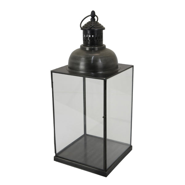 English Elm Laila Square Black Metal Lantern with Clear Glass Panels for Indoor Outdoor Decor B056P416921