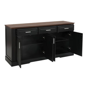 English Elm 63" Fluted Sideboard Buffet Cabinet with Coffee Bar Storage, 4 Doors 3 Drawers, Smooth Silent Slides Black W2917P319112