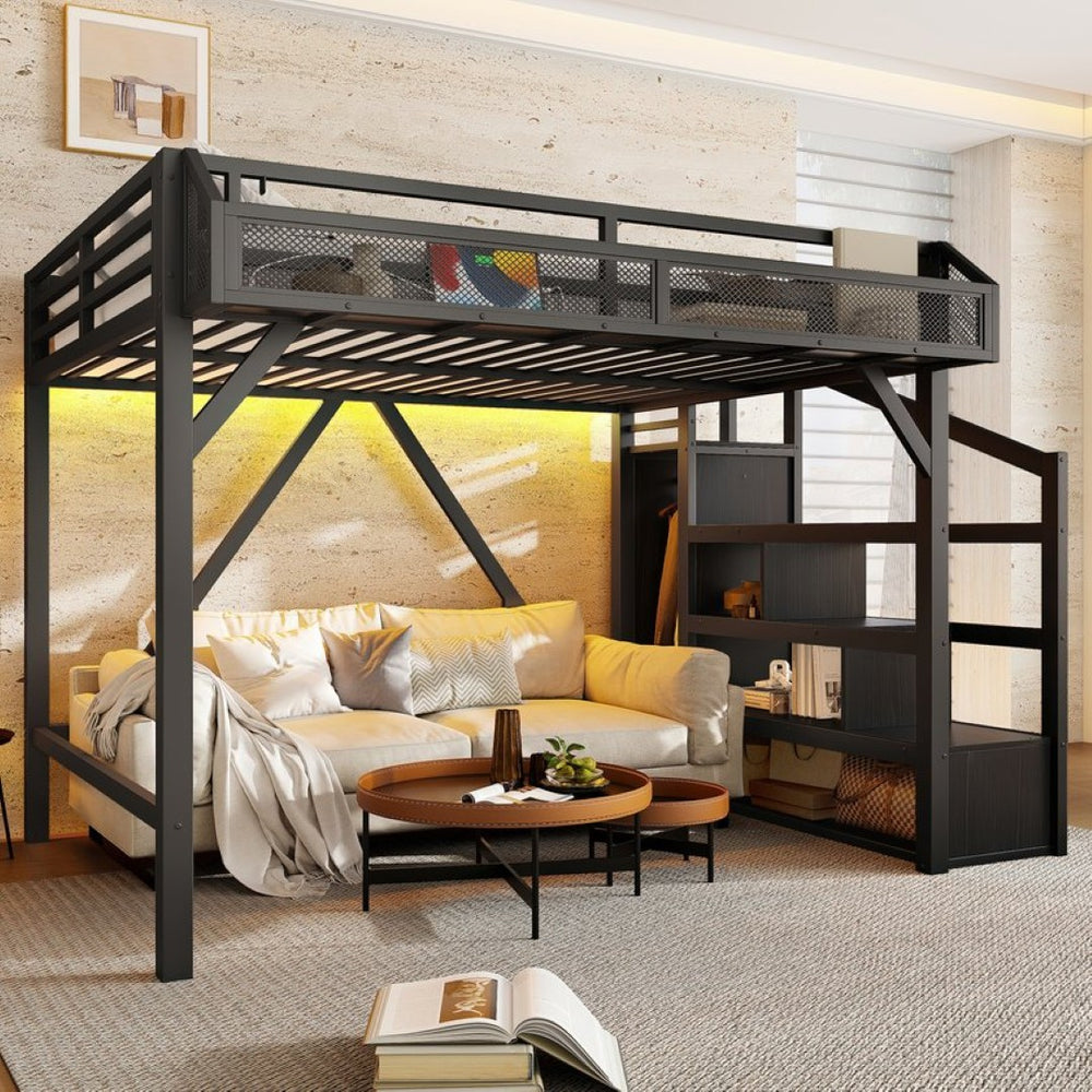 English Elm Twin House Frame Bed Pine Wood with Storage Drawers and Shelves for Kids Bedroom W1580S00410