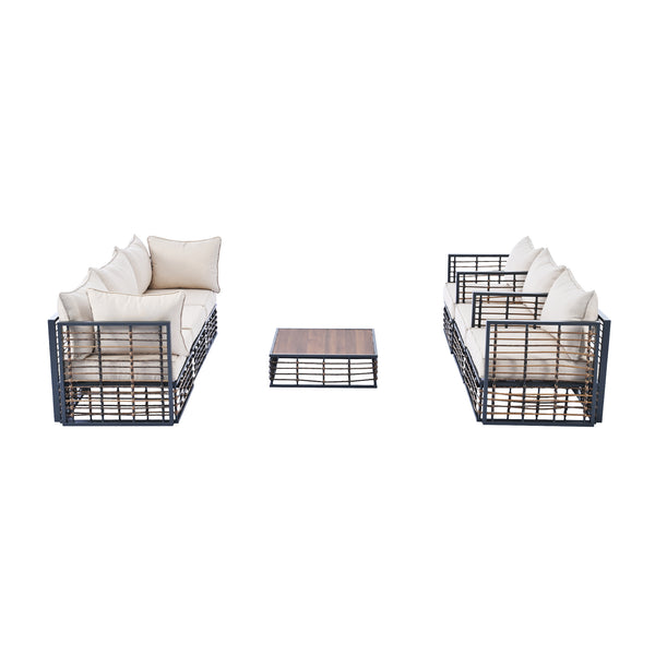 English Elm TOPMAX Modern Minimalist 7-Piece Metal Patio Sectional Sofa Set with All-Weather Rattan, Cushions and Coffee Table for Versatile Indoor Outdoor Entertaining DARK GREY SP100026AAE