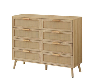 English Elm Bedroom 8-Drawer Dresser With Rattan Fronts – Stylish Storage For Kids’ Rooms & Living Spaces W1162P190402
