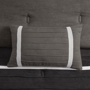 English Elm 7 Pc Faux Suede Comforter Set In Black & Grey – Luxurious King Bedding With Decorative Pillows Included B03596985