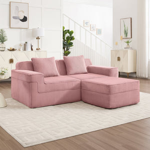 English Elm Modular 2-Seat L-Shape Sectional Sofa - Cloud-Like Comfort, Pet-Friendly Corduroy, Movable Ottoman W3041S00337