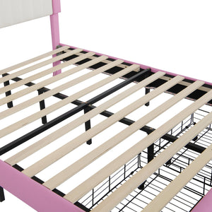 English Elm Full Size Upholstered Bed Frame With Led Lights – Chic Pink Princess Design, Crown Headboard & Storage Drawers W2770P190367