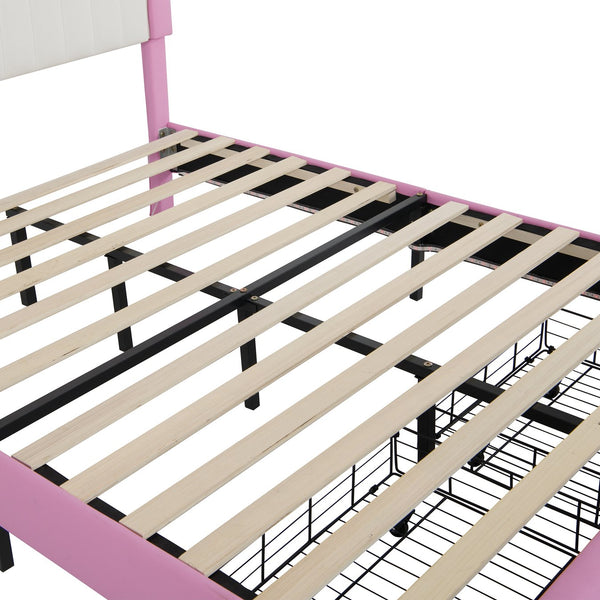 English Elm Full Size Upholstered Bed Frame With Led Lights – Chic Pink Princess Design, Crown Headboard & Storage Drawers W2770P190367