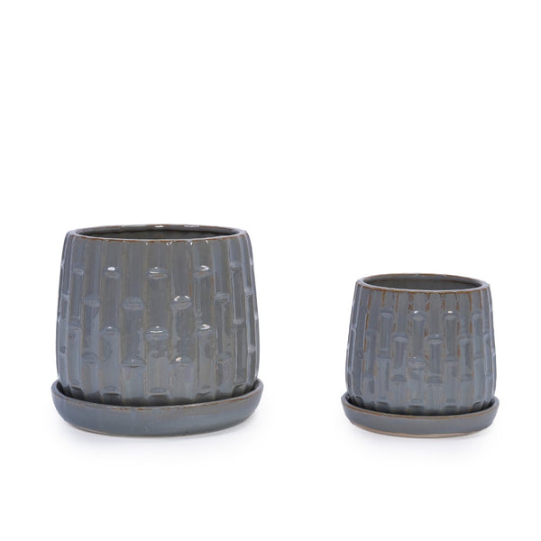 English Elm Set Of 2 Ceramic Flowerpots – Stylish 7" Grey Planters For Modern Home & Garden Decor Essentials W3273P322306-GIGA