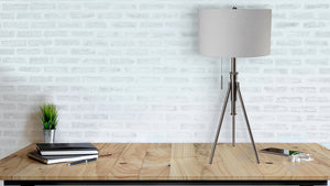 English Elm 32-37"H Adjustable Tripod Table Lamp with Soft White Fabric Shade, Brushed Nickel Base & Pull-Chain Light B080P236820