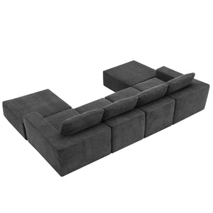 English Elm 110*72" Modular U Shaped Sectional Sofa with Plush Chenille, Deep Seats, No Assembly Dark Gray N723S0614E