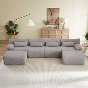 English Elm Sectional U-shaped Corduroy Sofa with Ottoman Convertible Layout for Any Living Room Grey W2339S00154