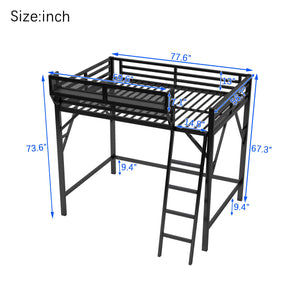 English Elm Full Size Loft Bed with Ladder and Built-In Shelves, Sturdy Metal High Loft for Kids Teens 54" Black W2580P379998