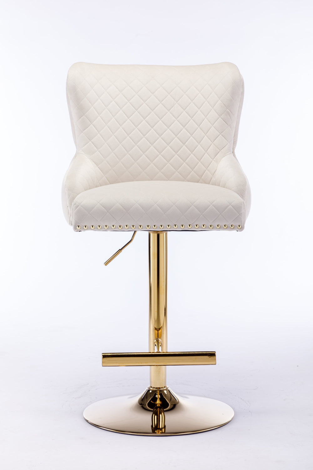 English Elm Hengming Velvet Bar Chair Stool with Plush Sponge Cushion, Gold Lion Head Pull & T‑Leg Base Gorgeous Finish and Anti‑Skid Feet (Set of 1) Beige W212P156699