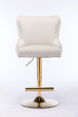 English Elm Hengming Velvet Bar Chair Stool with Plush Sponge Cushion, Gold Lion Head Pull & T‑Leg Base Gorgeous Finish and Anti‑Skid Feet (Set of 1) Beige W212P156699