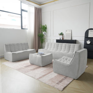 English Elm Caterpillar Minimalist Waffle 7-Seater Floor Sofa Set – Light Gray Chenille Linen, High-Density Foam Comfort B341S00039