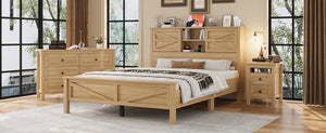 English Elm 3-Pieces Bedroom Set Full Size Farmhouse Platform Bed with Storage Headboard, Nightstand & Dresser Natural 46.25 L x 9.25 W x 9 H N733S369037M