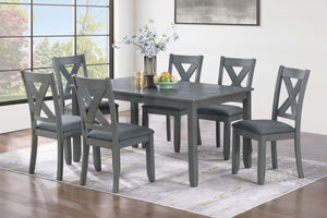 English Elm Gray 7pc Dining Set with Rectangular Table & Cushioned X-Cross Back Chairs, Nailhead Trim, 60" spacious B011P348932