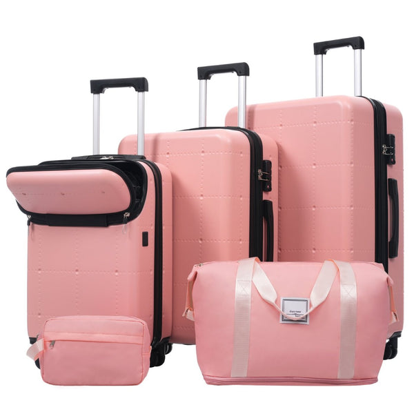 English Elm Luggage 5 Piece Hardside Abs Set with Front Access Carry on and Tsa Spinner Wheels Light Pink N732P391557U