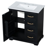 English Elm 30" Bathroom Vanity With Sink, One Package, Black Bathroom Cabinet With Drawers, Solid Frame and Mdf Board