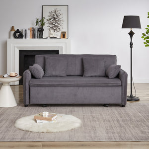 English Elm FX'' 66 Inch Sleeper Sofa Bed 3-in-1 Convertible Pullout Sofa with Plush Corduroy, 4 Pillows, Pockets Grey W1926S00059