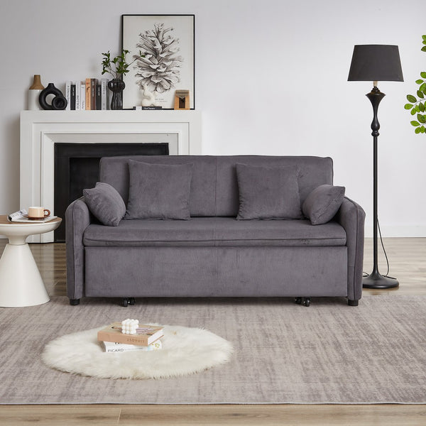 English Elm FX'' 66 Inch Sleeper Sofa Bed 3-in-1 Convertible Pullout Sofa with Plush Corduroy, 4 Pillows, Pockets Grey W1926S00059