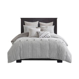 Madison Park Signature Essence  Oversized Cotton Clipped Jacquard Comforter Set with Euro Shams and Throw Pillows MPS10-464 Gray