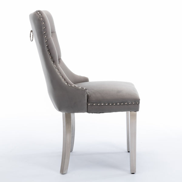 English Elm A&a Velvet Tufted Dining Chair with Chrome Legs Nailhead Trim Glam Contemporary W1143P452846