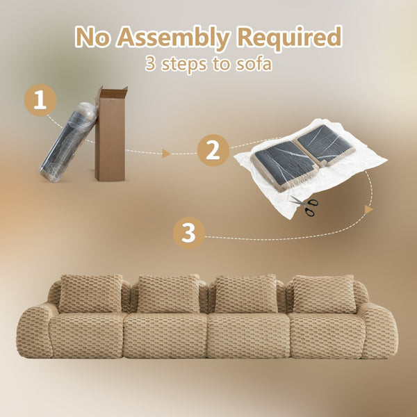 English Elm 146" Modular Flannelette Sectional Sofa Deep Seat Four Piece Living Room Couch Light Camel W714S01514
