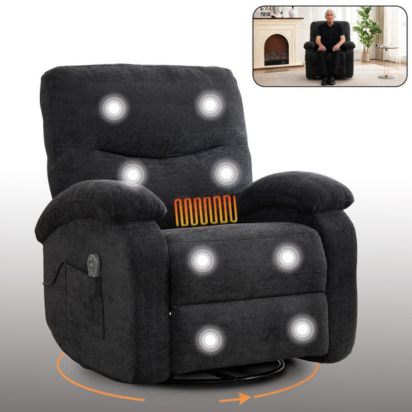 English Elm Hot Massage Rocking Swivel Lounge Chair with Heat Lumbar Support and Cup Holder W5029P388741