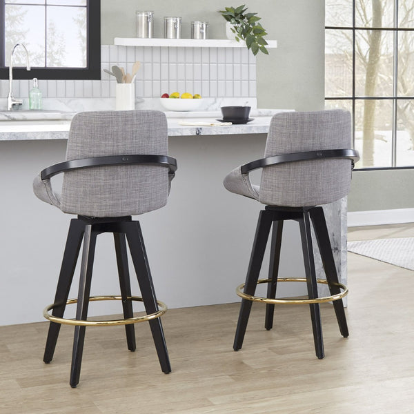 English Elm Fixed-height Swivel Counter Stools with Faux Leather Seats and Chrome Footrest Set of 2 B202S01805