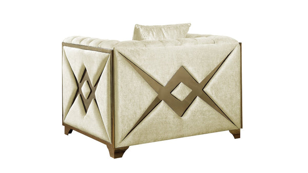 English Elm Velencia 3-Piece Modern Living Room Set In Cream - Elegant Tufting & Gold "X" Accents For Glamour B009S01091-GIGA
