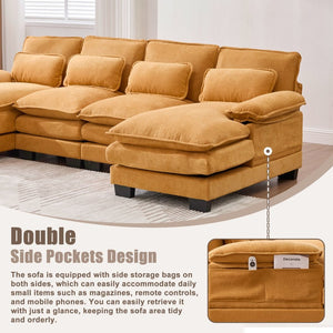 English Elm United U-Shaped Cloud Couch - 110" Chenille Sectional Sofa With Memory Foam & Double Chaise Comfort W1568S00213-GIGA