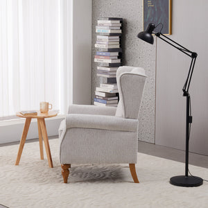 English Elm Coffee Table & Armchair Set with Vintage Roman Column Legs, Breathable Fabric, Solid Rubberwood Craftsmanship Beige W2989P339991