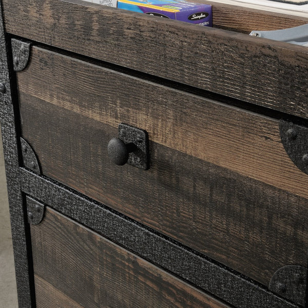 English Elm File Pedestal Brown Finish with Lockable Drawer, Casters & Metal Frame — Compact Durable Storage B356P367791