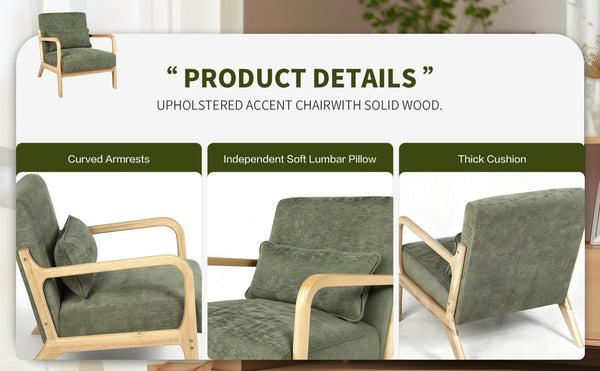 English Elm Mid Century Modern Accent Chair Rubberwood Frame Lumbar Pillow Support Living Room W2989P426365