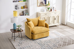 English Elm 360° 360 Swivel Oversized Chenille Armchair with Pocket Spring Seat and Three Throw Pillows Yellow W1361S00054