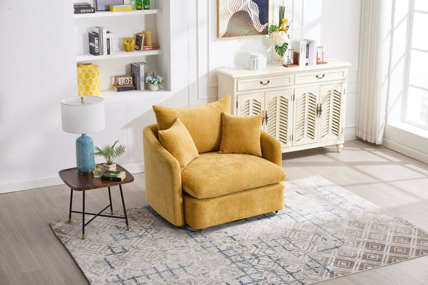 English Elm 360° 360 Swivel Oversized Chenille Armchair with Pocket Spring Seat and Three Throw Pillows Yellow W1361S00054